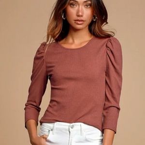 Lulus Haley Washed Burgundy Three-Quarter Sleeve Scoop Neck Top Fitted Tee Sz S